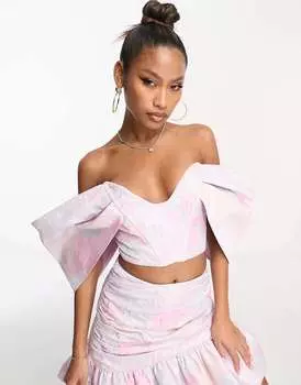 Корсетный укороченный топ с корсетными рукавами и рукавами ASOS LUXE Coord Sweet Heart из жаккарда пастельных тонов