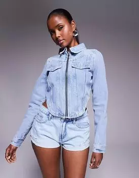 Корсетный жакет River Island с длинными рукавами светло-голубого цвета