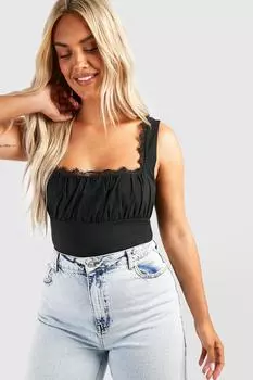 Корсетовый топ для бюста с кружевной отделкой и со сборками Boohoo, черный