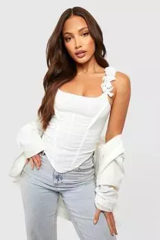 Корсетовый топ на ремешках с высокой розой Boohoo, слоновая кость