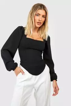 Корсетовый топ с длинным рукавом Boohoo, черный