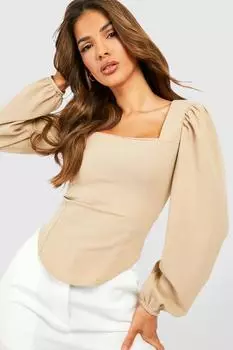 Корсетовый топ с длинным рукавом Boohoo, серый