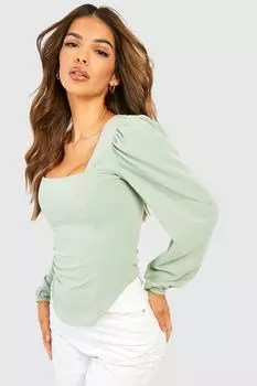 Корсетовый топ с длинным рукавом Boohoo, шалфей