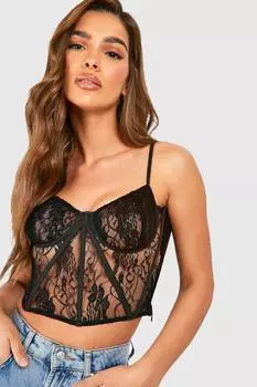 Корсетовый топ с кружевными швами Boohoo, черный