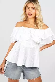 Корсетовый топ с оборками на плечах с люшками Boohoo, белый