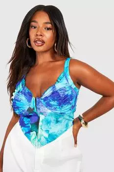 Корсетовый топ с принтом крючки и глаза Boohoo, синий