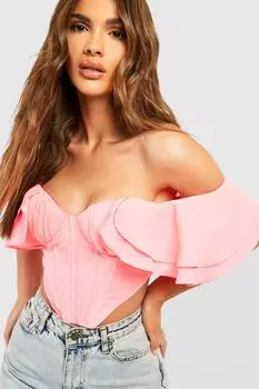 Корсетовый топ с рукавами и открытыми плечами Boohoo, розовый