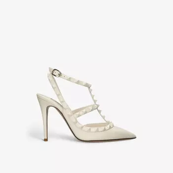 Корты Rockstud 100 с т-образной перекладиной из кожи Valentino Garavani, белый
