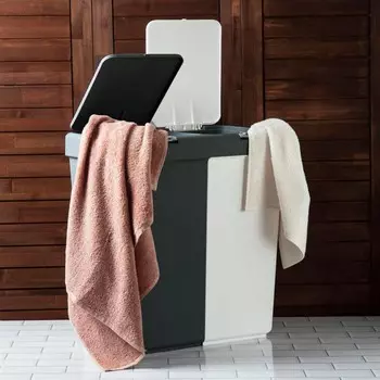 Корзина для белья Motek Duo Laundry - антрацит/белый - 80 л