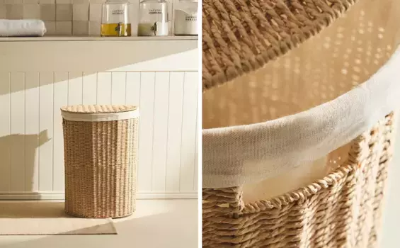 Корзина для белья на тканевой подкладке Zara Home, светло-бежевый