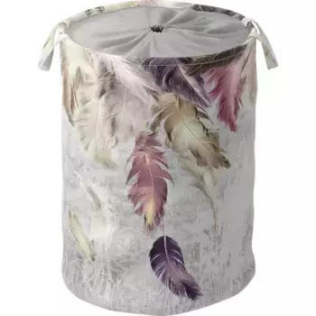 Корзина для белья Sanilo «Перья», насыщенные цвета, бархатистая поверхность, с крышкой, фиолетовый/серый