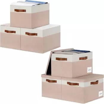 Корзина для хранения, тканевые контейнеры для хранения с ручками из полиуретана, складные корзины для полок, ящики для хранения для дома, игрушки, одежда, шкаф (бело-бежевый) PFFVRP