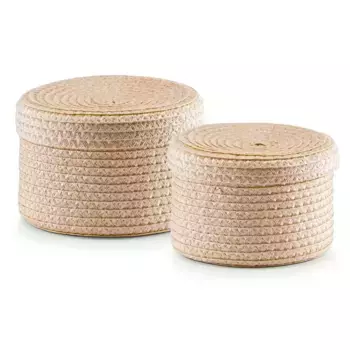 Корзина для хранения Zeller Present "Набор корзин с крышкой", (набор, 2 шт), круглая, натуральный 17х12 см, цвет natur