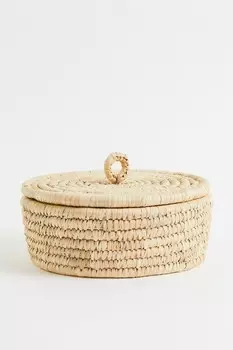Корзина с крышкой из плетеной соломки H&M, бежевый
