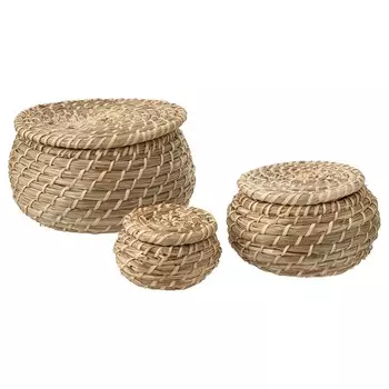 Корзина с крышкой, набор из 3 шт., морские водоросли ,бежевый, FRYKEN IKEA