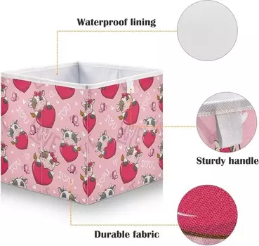 Корзины для хранения, декоративная корзина для хранения с милой мультяшной коровой, складной тканевый органайзер с ручками для шкафа, игрушки, одежда, домашняя детская комната OTVEE, Cute Cartoon Love Cow