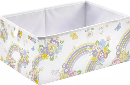 Корзины для хранения вещей, декоративная корзина для хранения с весенними цветами, бабочками и радугой, тканевый складной органайзер с ручками для шкафа, игрушки, одежда, домашняя детская комната OTVEE, Spring Flower Butterfly And Rainbow