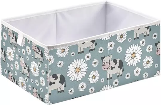 Корзины для хранения вещей, декоративная корзина для хранения коров и ромашек, тканевый складной органайзер с ручками для шкафа, игрушки, одежда, домашняя детская комната OTVEE, Cows And Chamomiles