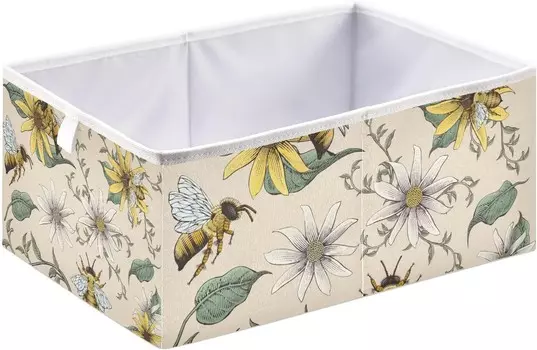 Корзины для хранения вещей, декоративная корзина для хранения пчел и подсолнухов, тканевый складной органайзер с ручками для шкафа, игрушек, одежды, дома, детской комнаты OTVEE, Bees And Sunflower