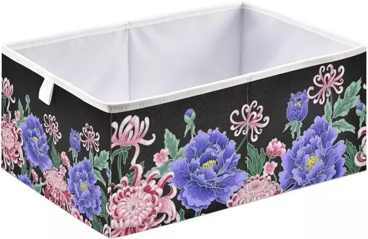 Корзины для хранения вещей, декоративная корзина для хранения хризантем и пионов, тканевый складной органайзер с ручками для шкафа, игрушек, одежды, дома, детской комнаты OTVEE, Chrysanthemum And Peony