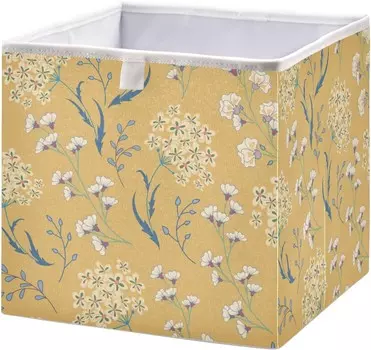 Корзины для хранения вещей, милые цветы на бежевом фоне. Декоративная корзина для хранения, тканевый складной органайзер с ручками для шкафа. Игрушки. Одежда. Домашняя детская комната. OTVEE, Cute Flowers On Beige Background