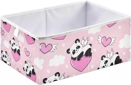Корзины для хранения вещей, мультяшная панда, лежащая на сердце, декоративная корзина для хранения, тканевый складной органайзер с ручками для шкафа, игрушки, одежда, домашняя детская комната OTVEE, Cartoon Panda Lying On Heart