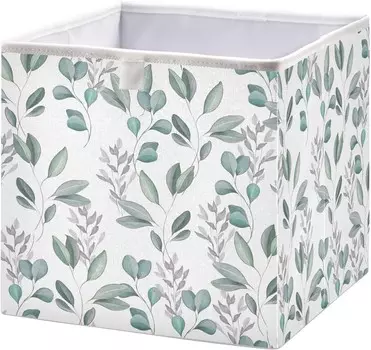 Корзины для хранения вещей, серые и зеленые листья эвкалипта, декоративная корзина для хранения, тканевый складной органайзер с ручками для шкафа, игрушки, одежда, домашняя детская комната OTVEE, Gray And Green Eucalyptus Leaves