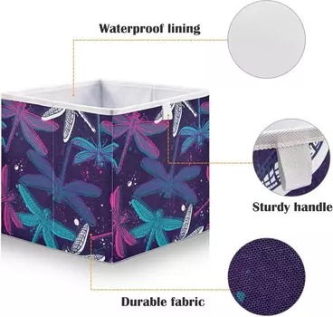 Корзины для хранения вещей, забавные стрекозы, декоративная корзина для хранения, тканевый складной органайзер с ручками для шкафа, игрушки, одежда, домашняя детская комната OTVEE, Funny Dragonflies Pattern