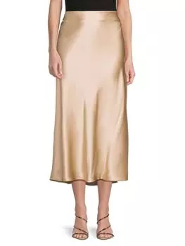 Косая шелковая юбка-миди Frame, цвет Khaki Tan