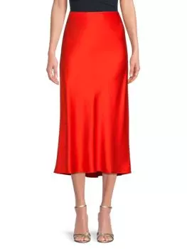 Косая шелковая юбка-миди Frame, цвет Red Orange