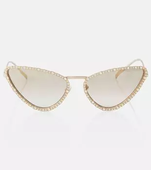 Кошачьи солнцезащитные очки G с замочком Gucci, Gold-Gold-Brown