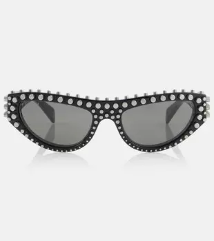 Кошачьи солнцезащитные очки с шипами Gucci, Black-Black-Grey