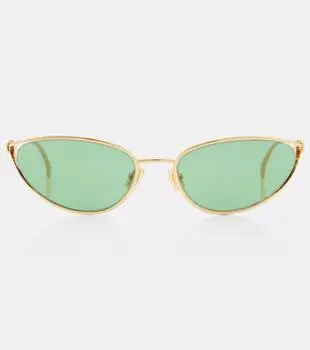 Кошачий глаз солнцезащитные очки с узлом Bottega Veneta, Gold-Gold-Green