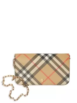 Кошелек Burberry Check с ремнем-цепочкой, нейтральный цвет