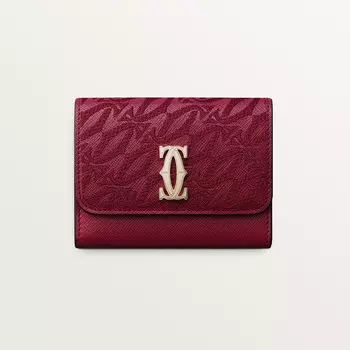 Кошелек Cartier Portefeuille mini, C de Cartier, текстурированная телячья кожа вишнево-красного цвета