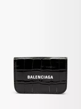 Кошелек cash с логотипом и тиснением под кожу крокодила Balenciaga, черный