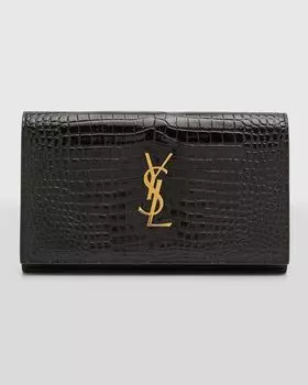 Кошелек Cassandra YSL на цепочке из кожи с тиснением под крокодила Saint Laurent, цвет Black