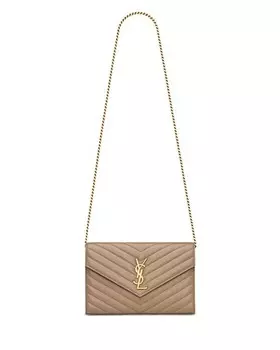 Кошелек Cassandre из кожи ягненка с цепочкой Saint Laurent, цвет Tan/Beige