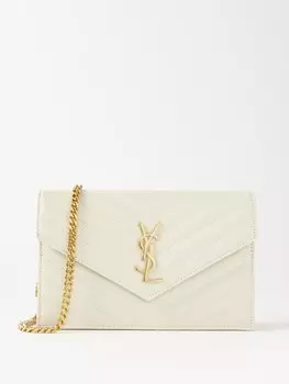 Кошелек cassandre из кожи с узором шеврон-конверт Saint Laurent, бежевый