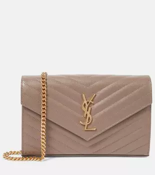 Кошелек Cassandre из матовой кожи на цепочке Saint Laurent, коричневый