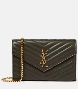 Кошелек Cassandre из матовой кожи на цепочке Saint Laurent, зеленый
