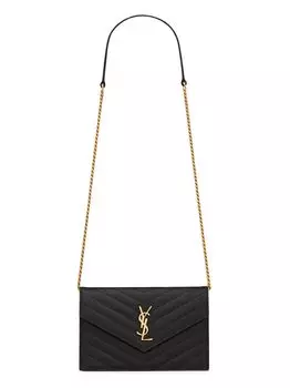 Кошелек-цепочка Cassandre Matelass Envelope из кожи с тиснением Grain De Poudre Saint Laurent
