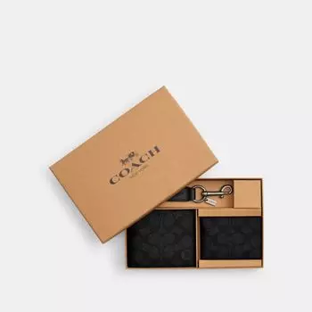 Кошелек Coach Boxed 3 In 1 Wallet Gift Set, серый/угольный/черный