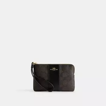Кошелек Coach Corner Zip Wristlet, золотой/ореховый/черный