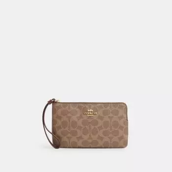 Кошелек Coach Large Corner Zip Wristlet, цвет Gold/Tan/Brown