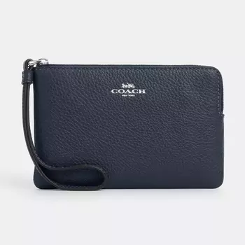 Кошелек Coach Outlet Corner Zip Wristlet, серебристый/темно-синий