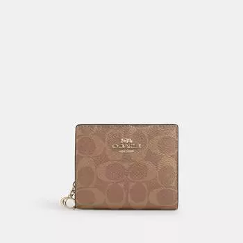 Кошелек Coach Outlet Snap Wallet из фирменной ткани, золотой/бежевый/коричневый