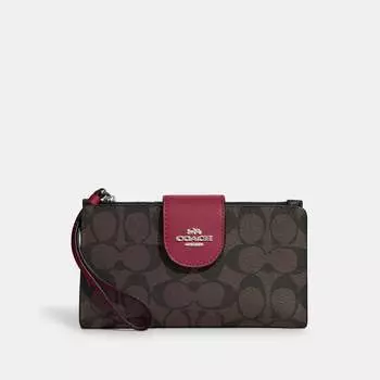 Кошелек Coach Outlet Tech из канвы с цветными блоками, цвет Silver/Brown/Bright Violet