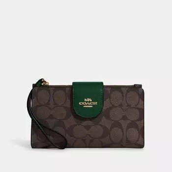 Кошелек Coach Outlet Tech из канвы с цветными блоками, цвет Brown/Dark Pine
