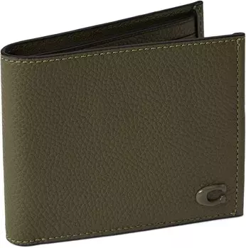 Кошелек COACH Refined Double Bill in Pebble Leather w/ Sculpted C Hardware Branding, цвет Army Green